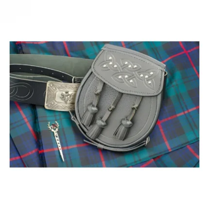 Black Leather Celtic Embossed Sporran