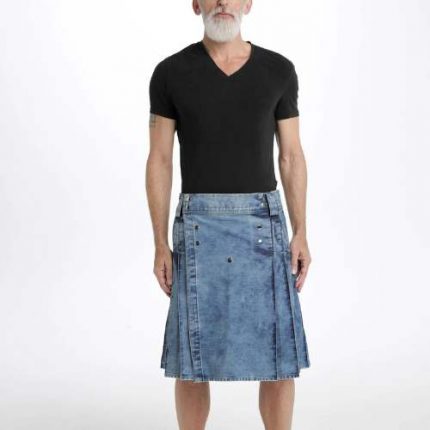 Casual Stonewashed Denim Kilt