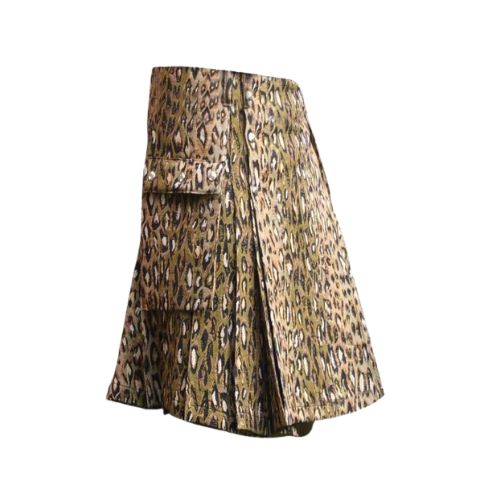 Leopard Print Tactical Kilt with Cargo Pockets and Adjustable Straps
