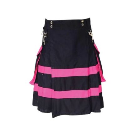 Women’s Black and Pink Two-Tone Utility Kilt with Side Pockets