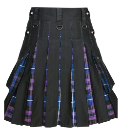 Boys' Black Hybrid Utility Kilt with Tartan Pleats