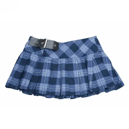 womens-blue-plaid-mini-kilt-with-black-buckle-belt