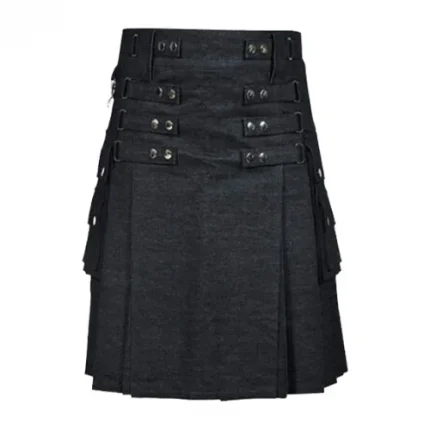 womens stylish black denim kilt