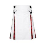 Men’s White Hybrid Utility Kilt with Wallace Tartan Accents