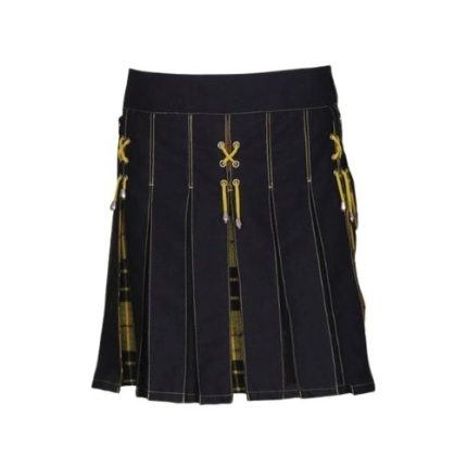 Women’s Black and Yellow Hybrid Kilt with MacLeod of Lewis Tartan Accents