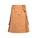 Tan Tactical Kilt with Cargo Pockets and Studded Fringe