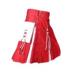 Men’s Two-Tone Red and White Hybrid Kilt with Lace-Up Front Design - Image 2