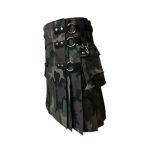 Green and Brown Camouflage Tactical Kilt with Cargo Pockets and Studs - Image 2