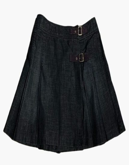 Women’s Black Denim Kilt with Buckle Straps