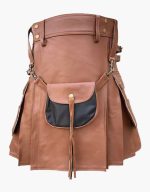 Brown Leather Kilt with Detachable Sporran and Utility Pockets