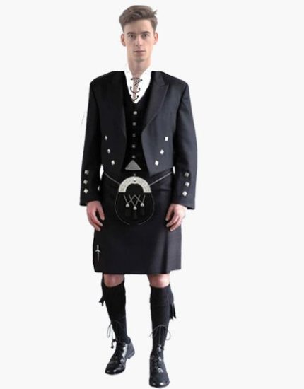 Complete Gents Black Spirit Prestige Kilt Outfit - Prince Charlie Outfit