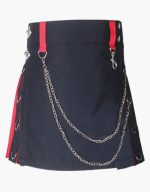 Women’s Black and Red Hybrid Kilt with Chain Accents and Side Rings