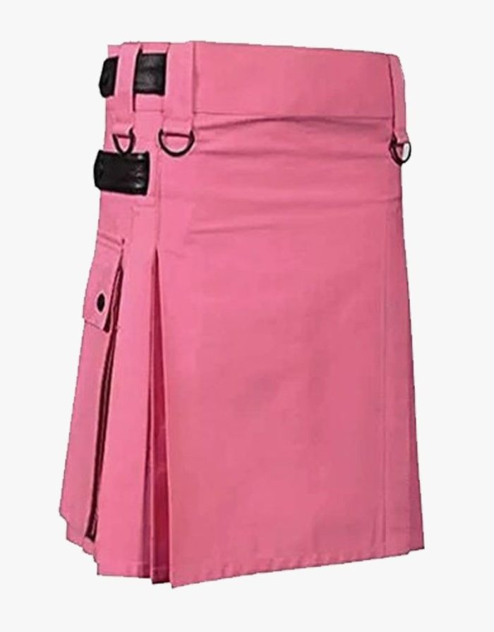 Women’s Pink Utility Kilt with Leather Straps and Side Pockets