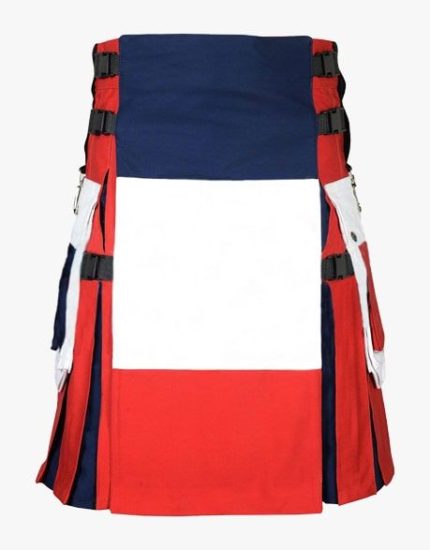 French Flag Tricolor Kilt with Cargo Pockets