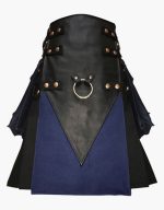 Men’s Gothic Black Hybrid Kilt with V-Shaped Leather Apron