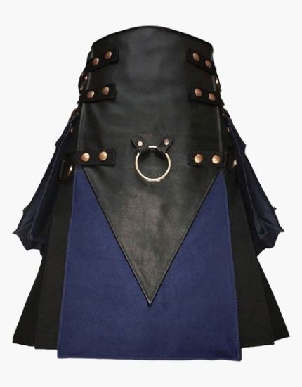 Men’s Gothic Black Hybrid Kilt with V-Shaped Leather Apron