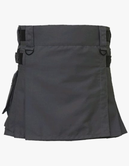 Women’s Grey Mini Utility Kilt with Adjustable Straps and Side Pockets