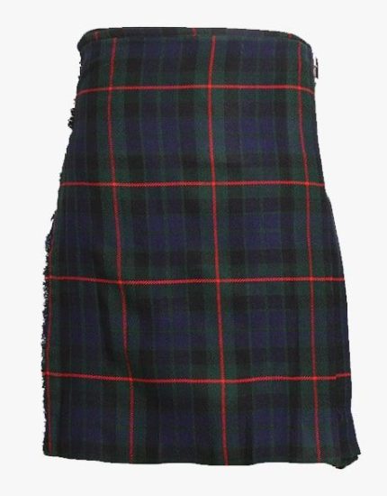 Classic Gunn Tartan Kilt in Dark Green and Navy Plaid with Red Lines