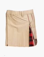 Women’s Khaki and Red Tartan Hybrid Mini Kilt with Side Pocket