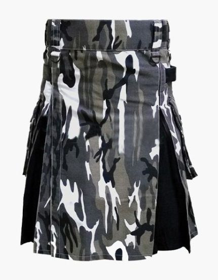 Urban Camouflage Tactical Kilt with Cargo Pockets and Reinforced Stitching