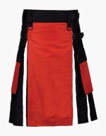 Men’s Black Hybrid Kilt with Bold Red Apron and Utility Design