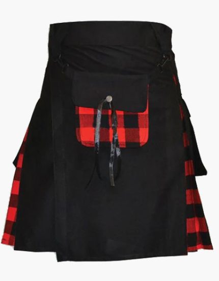 Men’s Black Hybrid Kilt with Rob Roy MacGregor Tartan Pleats