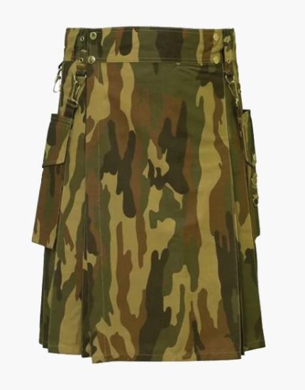 Classic Camouflage Tactical Kilt with Cargo Pockets and Reinforced Stitching