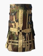 Men’s Gothic Woodland Camo Hybrid Kilt with Khaki Accents