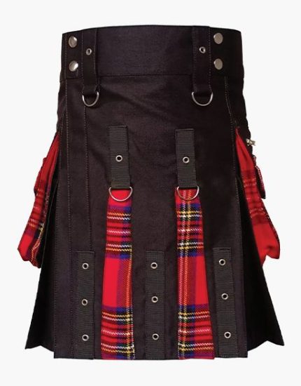 Men’s Modern Hybrid Kilt with Black and Royal Stewart Tartan Design