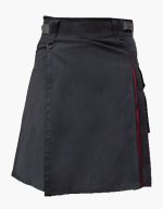 Men’s Modern Black Hybrid Kilt with Red Pleat Accents