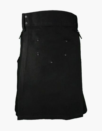 Women’s Modern Black Utility Kilt with Decorative Front and Side Pockets