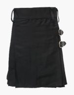 Women’s Black Utility Kilt with Leather Strap Buckles