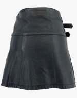 Modern Black Short Leather Kilt with Adjustable Side Straps