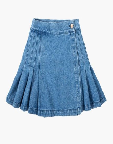 Women’s Blue Washable Denim Mini Kilt with Pleats