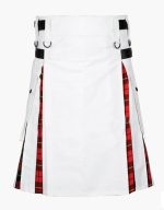 Men’s White Hybrid Utility Kilt with Wallace Tartan Accents