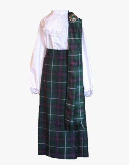 Women's Full-Length Traditional Tartan Kilt Outfit with Blouse and Sash