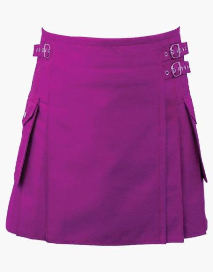 Women’s Purple Mini Utility Kilt with Adjustable Straps and Cargo Pockets