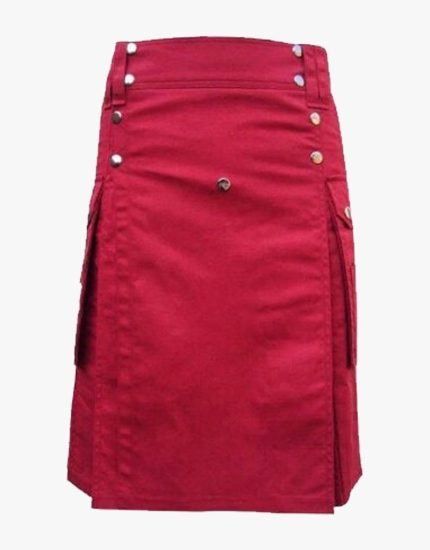 Women’s Red Utility Kilt with Side Pockets and Button Details