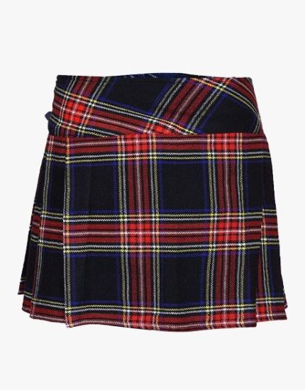 Women’s Black Stewart Tartan Mini Kilt with Buckle Straps